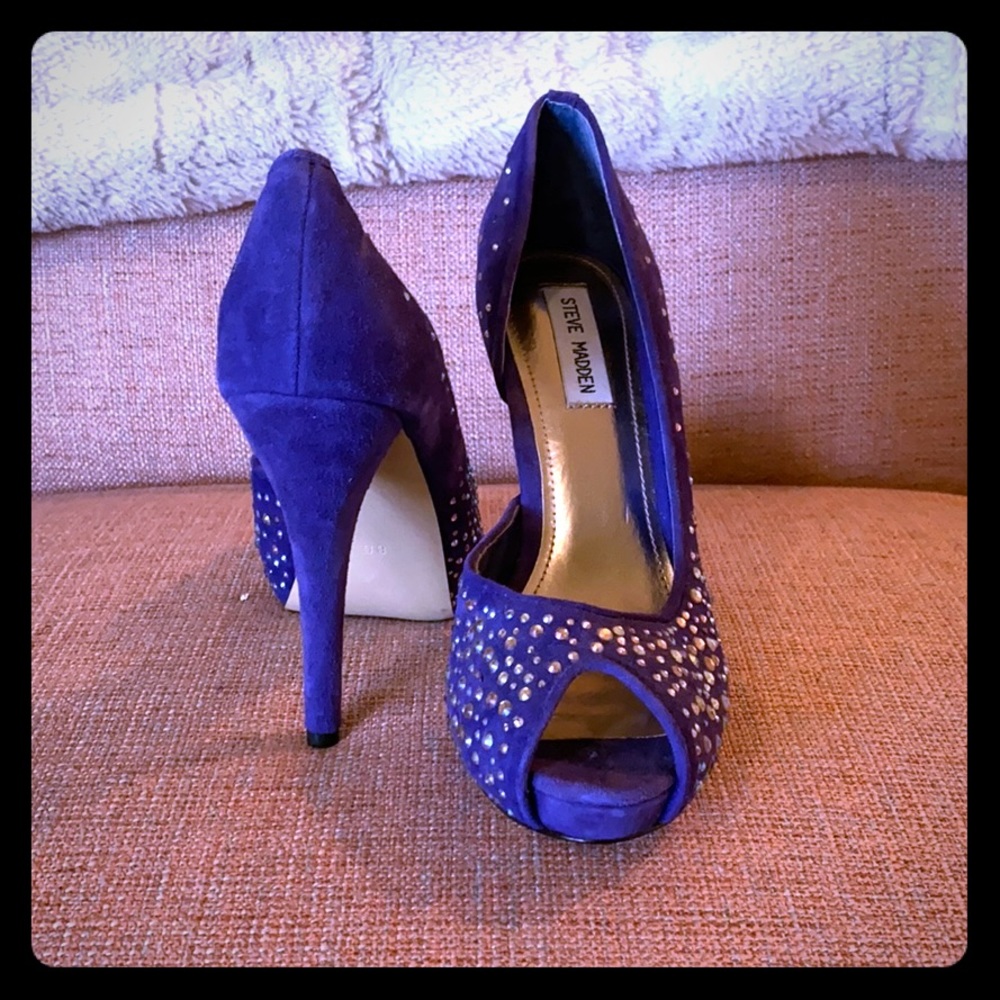 Blue/ purple suede Swarovski crystal heels
